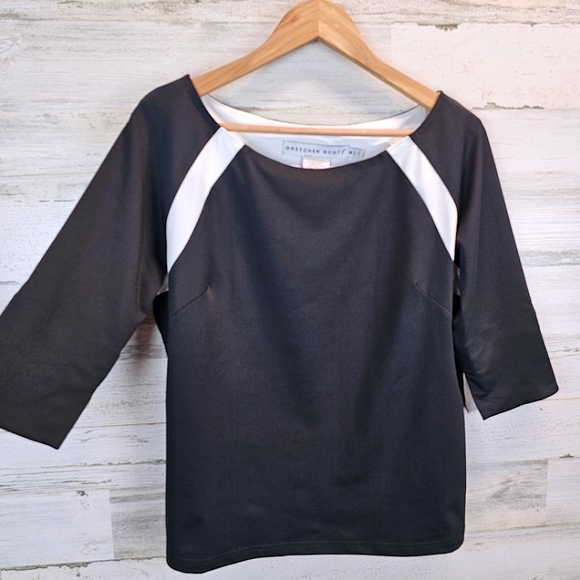Gretchen Scott Jersey Tee Topper Medium Black 3/4 Sleeves Sporty Athleisure Golf - Picture 10 of 16